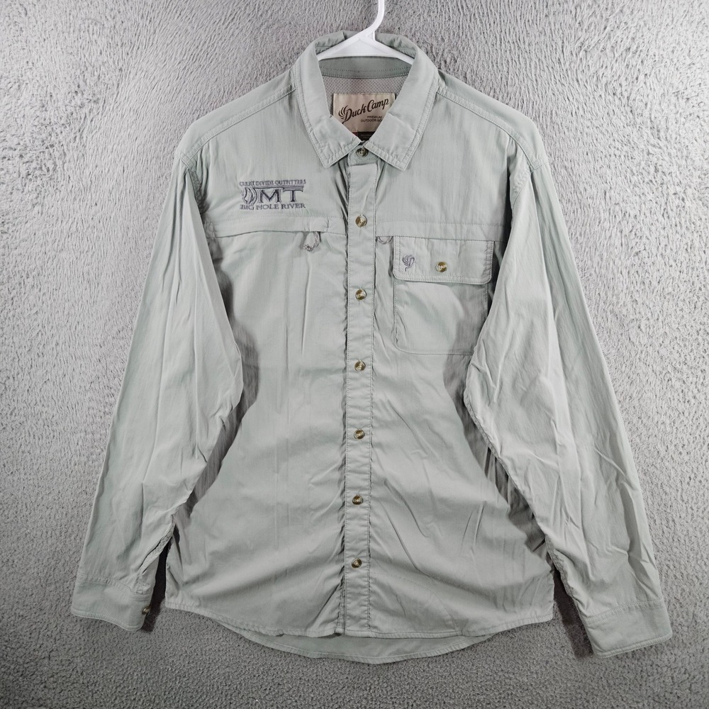 Duck Camp Drifter Shirt Mens L Gray Long Sleeve Fishing Great Divide Big Hole